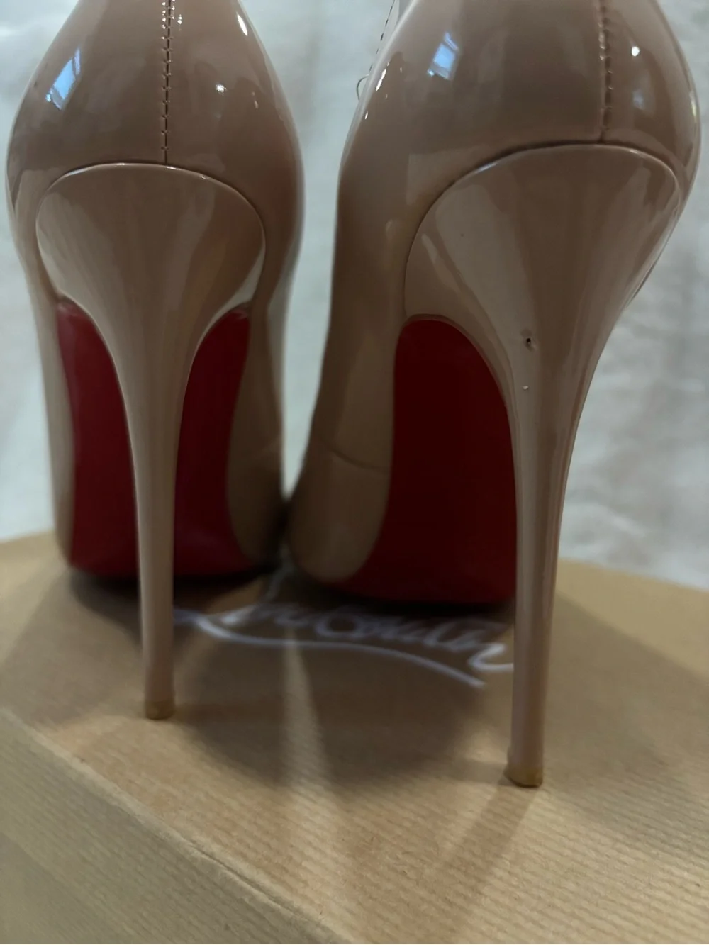 Christian Louboutin Nude Patent Leather Pointed-Toe Pumps